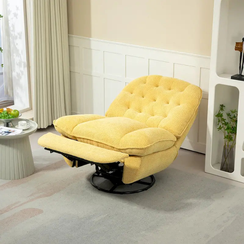 Oversized Chenille Swivel Glider Recliner with 360° Rotation and Extended Footrest
