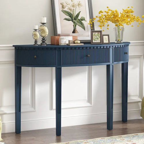51-Inch Modern Curved Console Table with Vertical Stripe Drawers