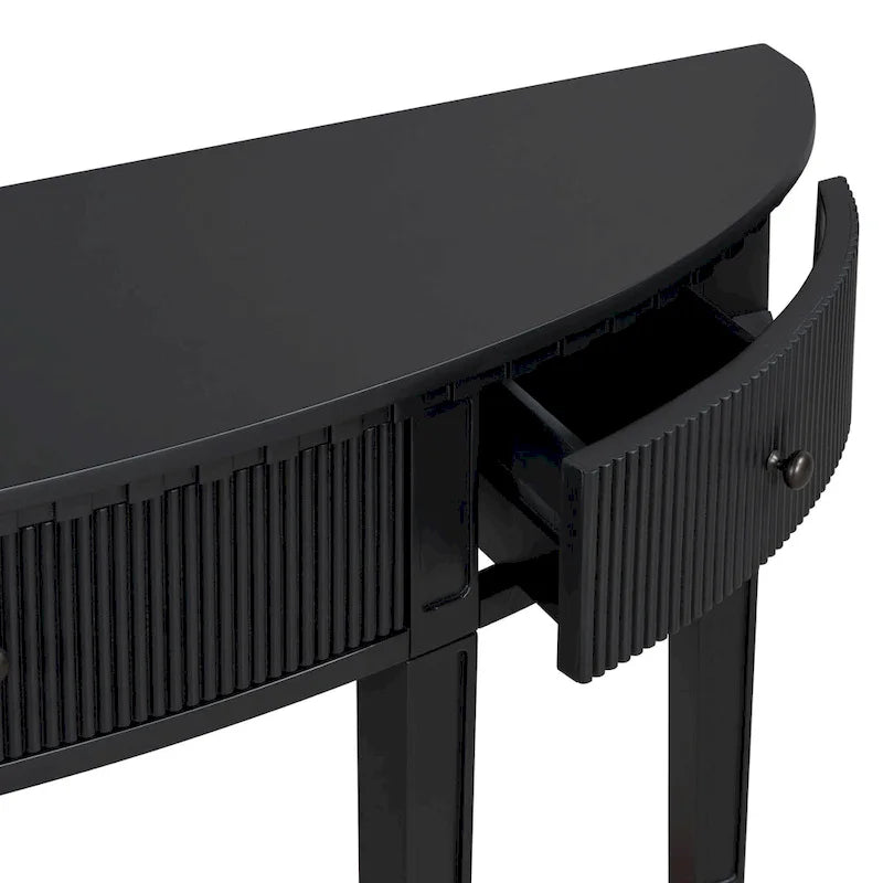 51-Inch Modern Curved Console Table with Vertical Stripe Drawers