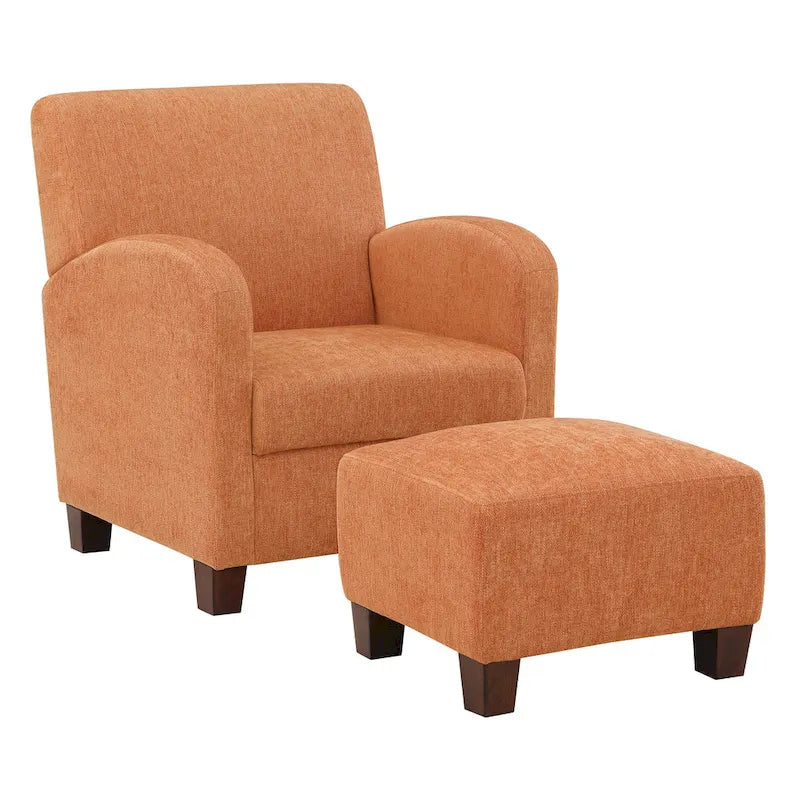 Club Chair & Ottoman Set in Herringbone Orange with Espresso Legs