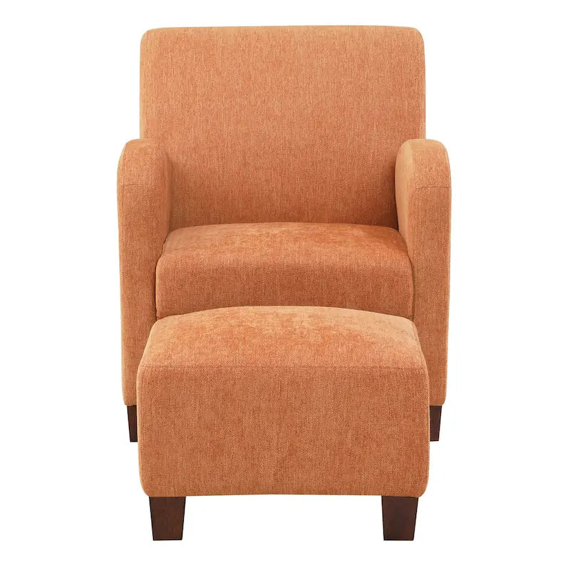 Club Chair & Ottoman Set in Herringbone Orange with Espresso Legs