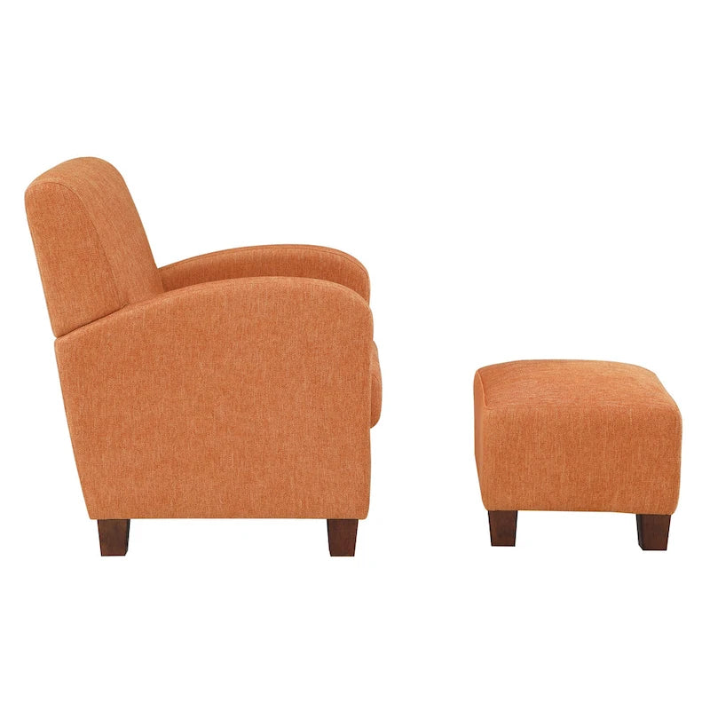 Club Chair & Ottoman Set in Herringbone Orange with Espresso Legs