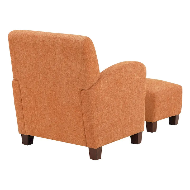 Club Chair & Ottoman Set in Herringbone Orange with Espresso Legs