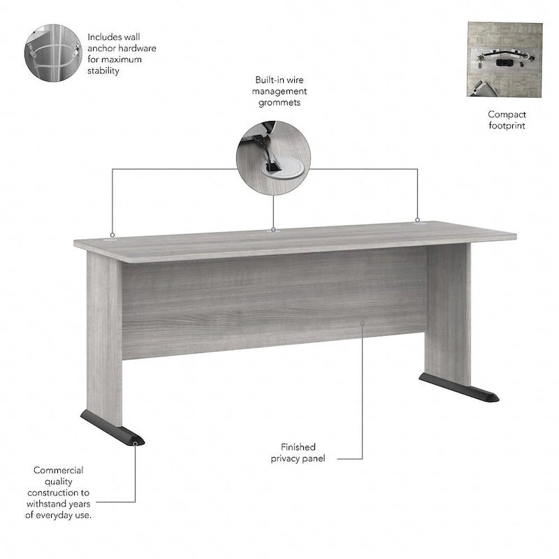 72-Inch Computer Desk with Wire Management and Wall Anchor Hardware