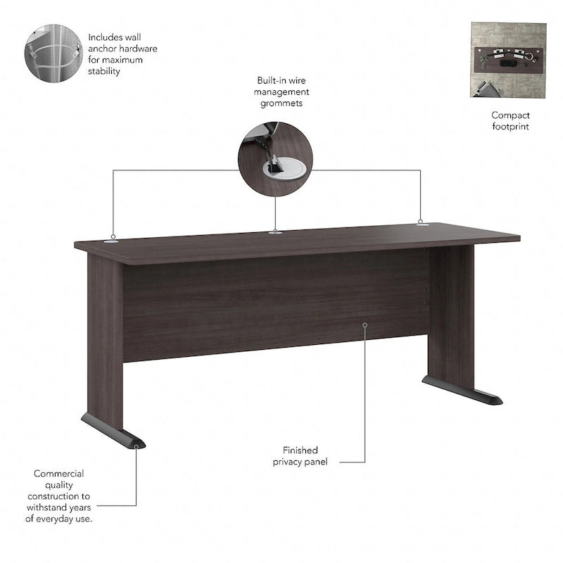 72-Inch Computer Desk with Wire Management and Wall Anchor Hardware