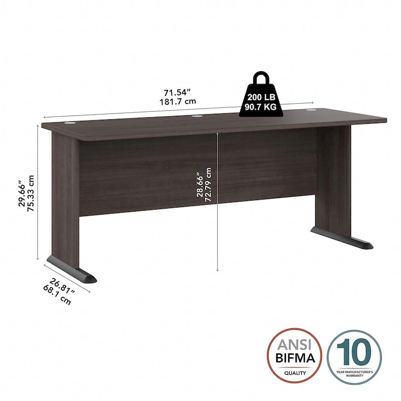 72-Inch Computer Desk with Wire Management and Wall Anchor Hardware