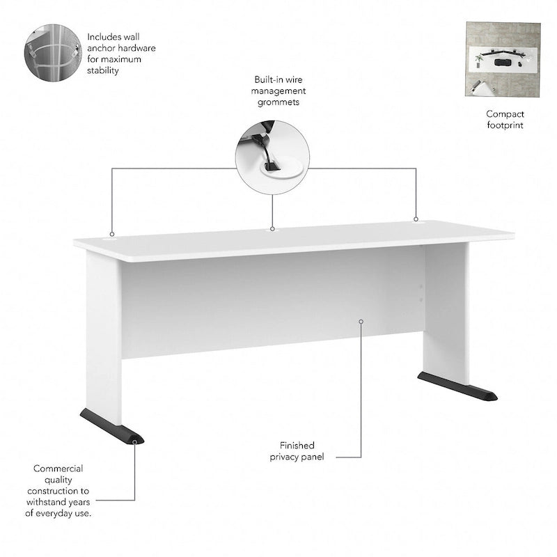 72-Inch Computer Desk with Wire Management and Wall Anchor Hardware
