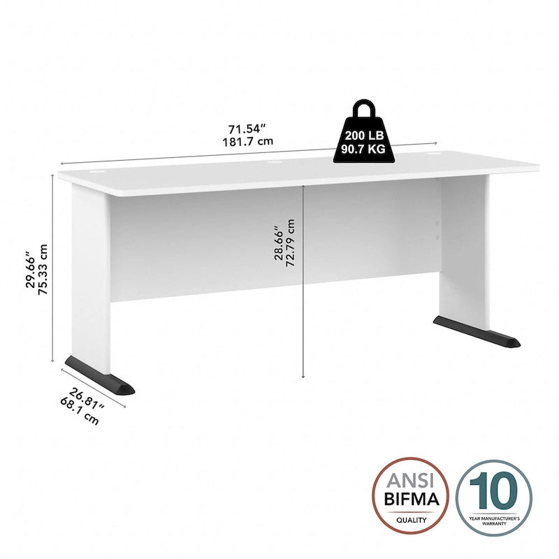 72-Inch Computer Desk with Wire Management and Wall Anchor Hardware