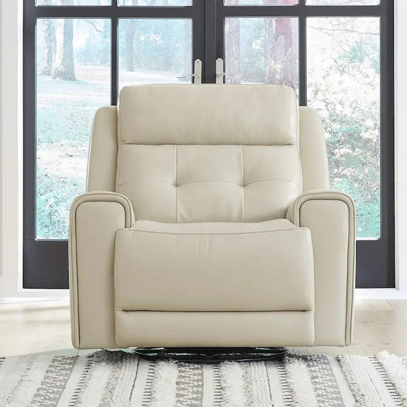 Carrington Top Grain Leather Power Recliner with Swivel Glide and Lumbar Support