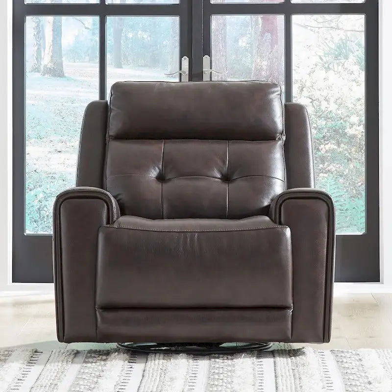 Carrington Top Grain Leather Power Recliner with Swivel Glide and Lumbar Support