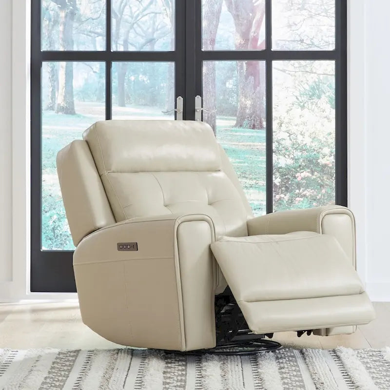 Carrington Top Grain Leather Power Recliner with Swivel Glide and Lumbar Support