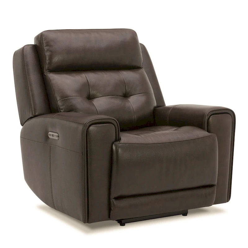Carrington Top Grain Leather Power Recliner with Swivel Glide and Lumbar Support