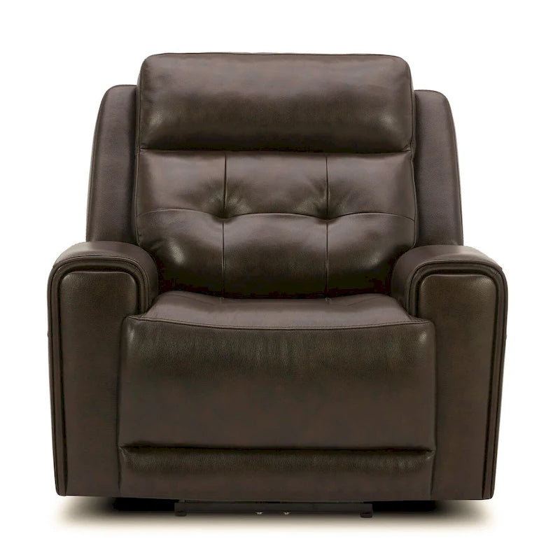 Carrington Top Grain Leather Power Recliner with Swivel Glide and Lumbar Support