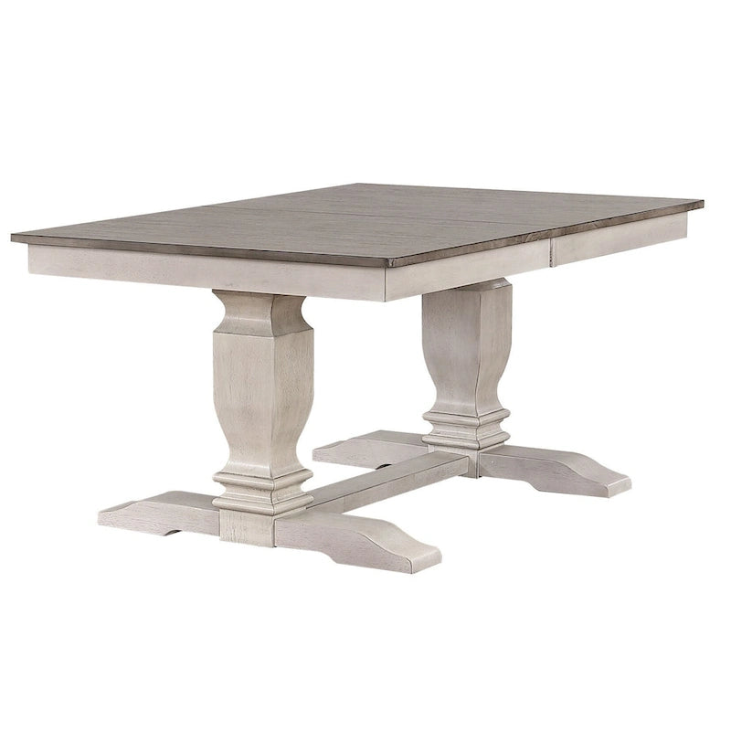 Double Pedestal Ash Wood Dining Table with 18-Inch Leaf - Seats 6 to 8