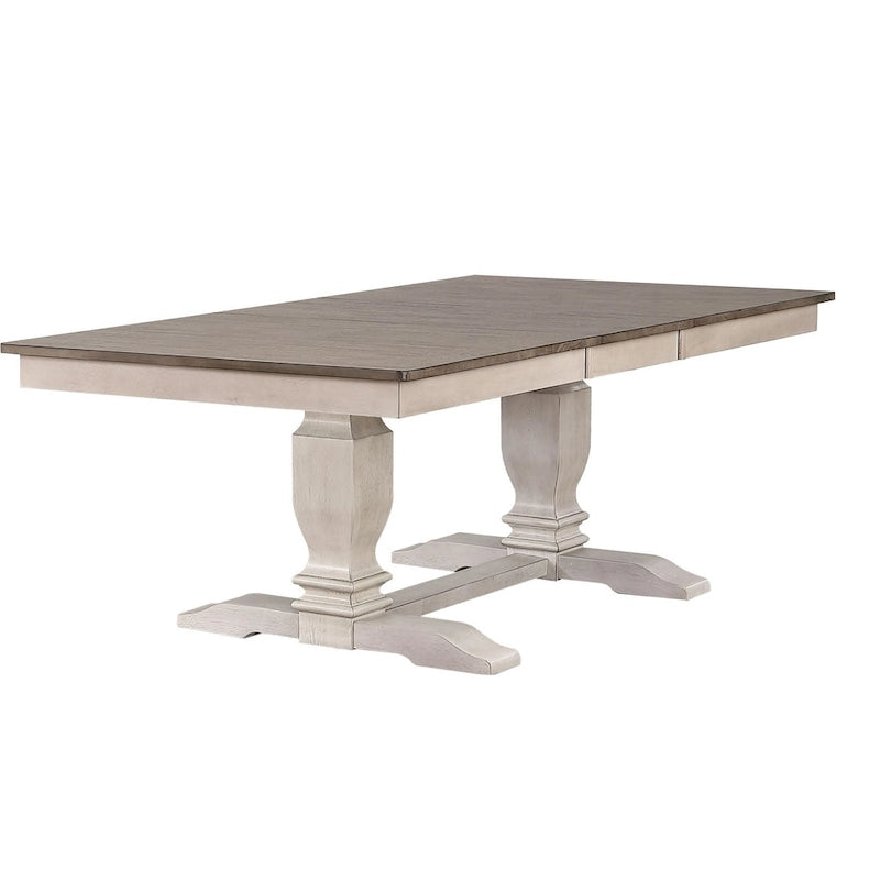 Double Pedestal Ash Wood Dining Table with 18-Inch Leaf - Seats 6 to 8