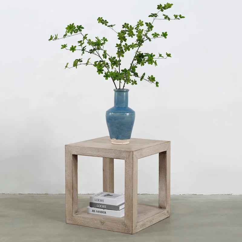 Artissance Peking Grand Framed Square Side Table, 22 Inch Tall, Weathered White Wash Finish