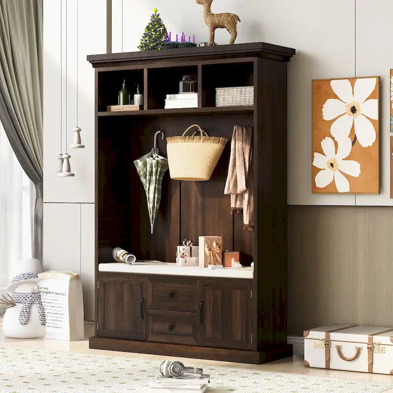 Round Wood Side Table with Bottom Storage Shelf