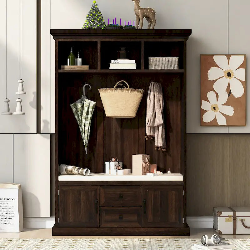 Round Wood Side Table with Bottom Storage Shelf
