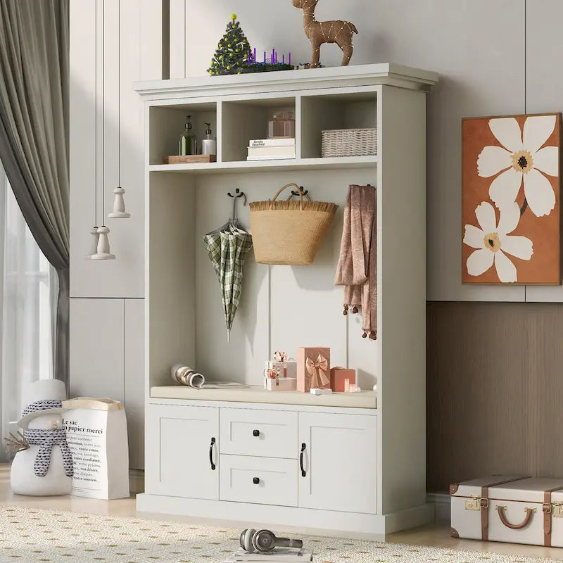 Round Wood Side Table with Bottom Storage Shelf