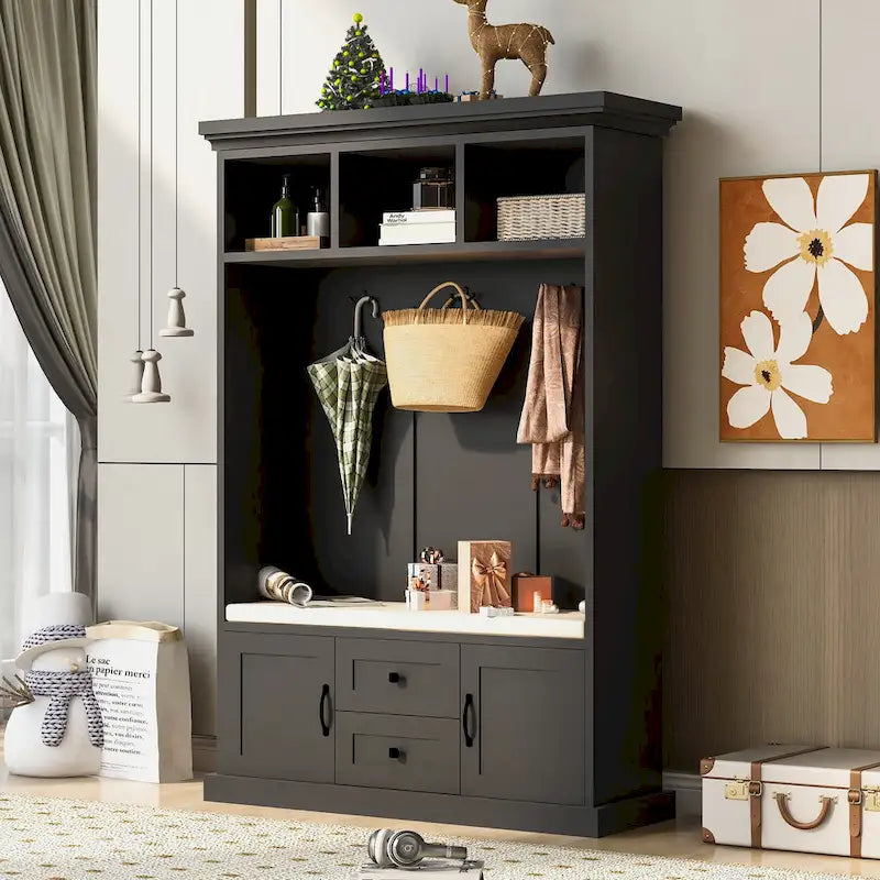Round Wood Side Table with Bottom Storage Shelf
