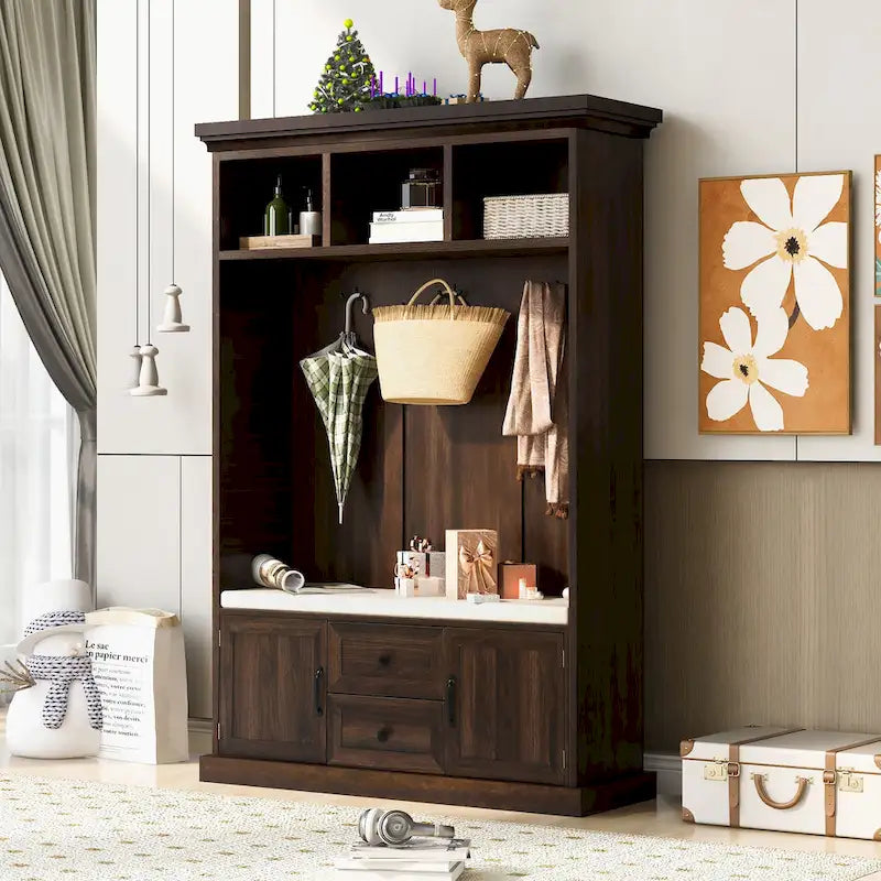 Round Wood Side Table with Bottom Storage Shelf