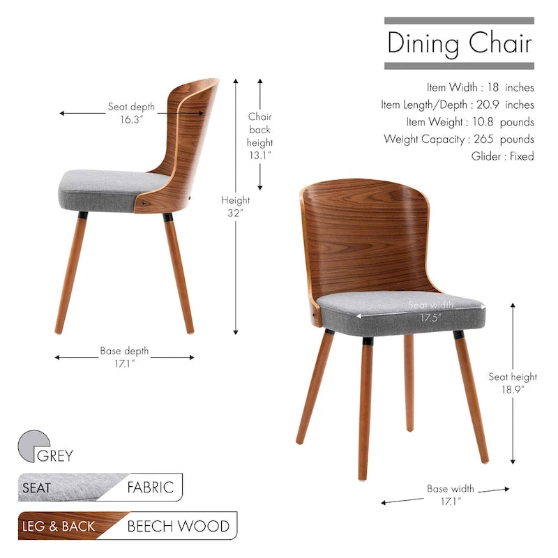 Armless Dining Chairs Set of 2 with Beech Wood Back & Legs