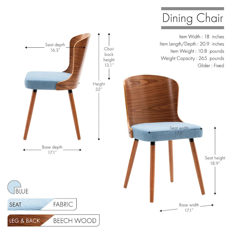 Armless Dining Chairs Set of 2 with Beech Wood Back & Legs