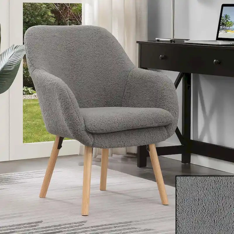 Wingback Sherpa Accent Armchair with Detachable Foam Cushion