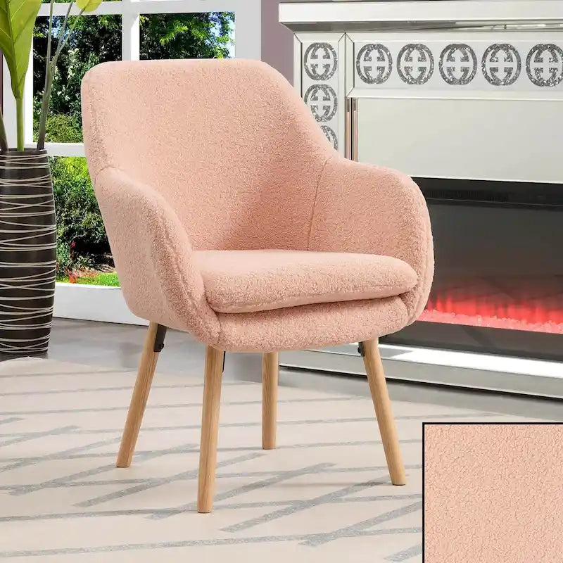 Wingback Sherpa Accent Armchair with Detachable Foam Cushion