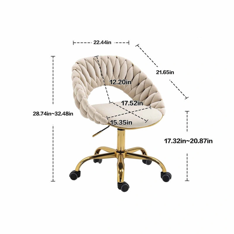 Velvet 360° Swivel Office Chair with Ergonomic Curved Back - 250 lb Capacity