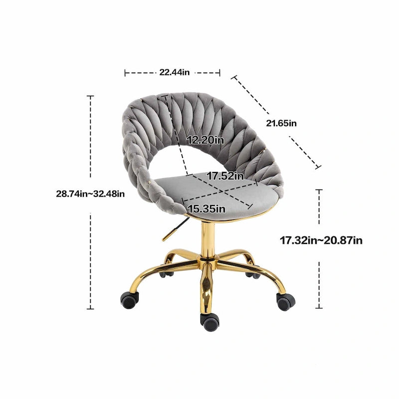 Velvet 360° Swivel Office Chair with Ergonomic Curved Back - 250 lb Capacity