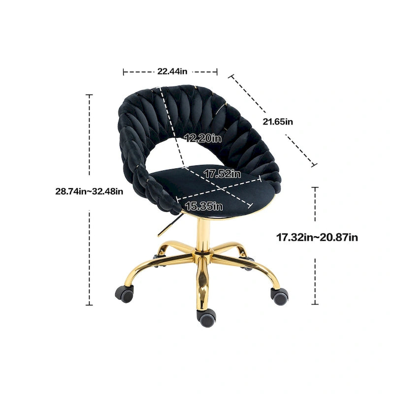 Velvet 360° Swivel Office Chair with Ergonomic Curved Back - 250 lb Capacity