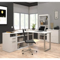 L-Shaped Home Office Desk Set with Lateral File Cabinet and Bookcase