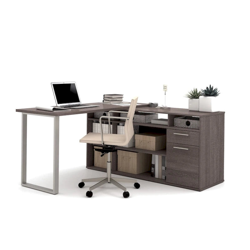L-Shaped Home Office Desk Set with Lateral File Cabinet and Bookcase