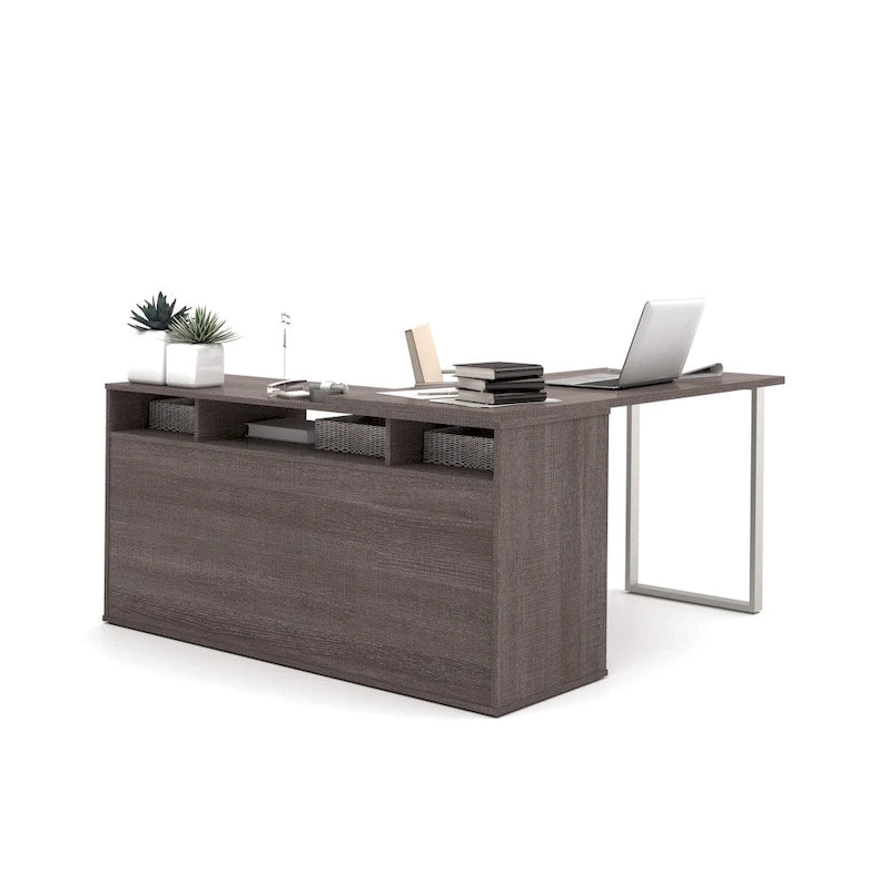 L-Shaped Home Office Desk Set with Lateral File Cabinet and Bookcase
