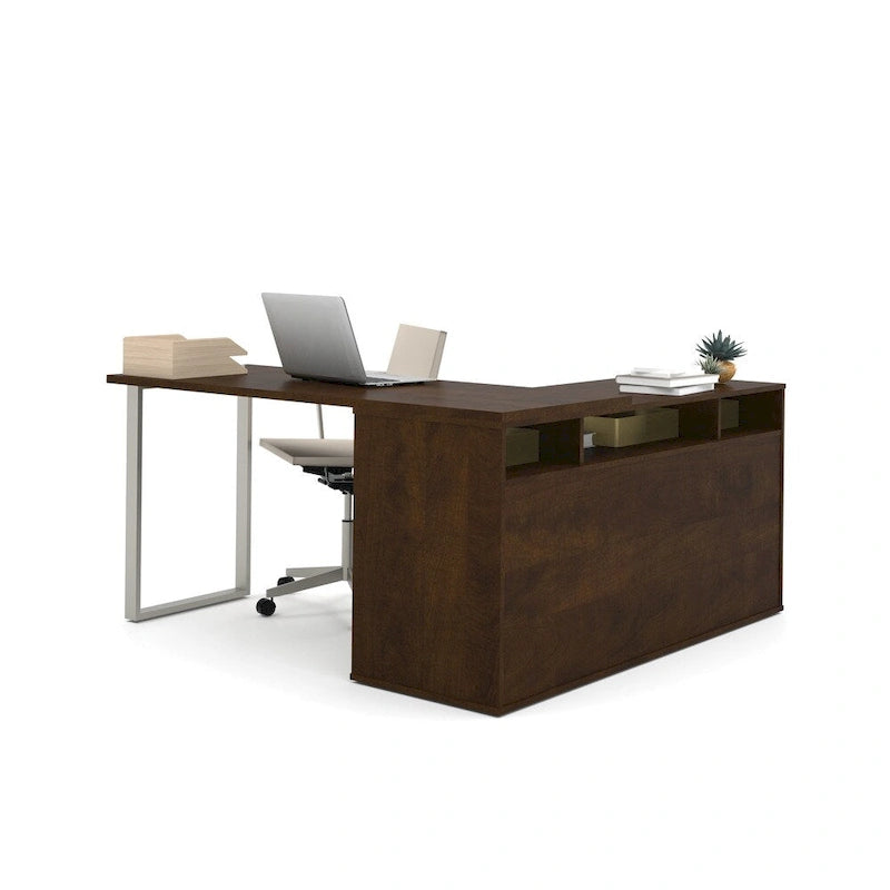L-Shaped Home Office Desk Set with Lateral File Cabinet and Bookcase