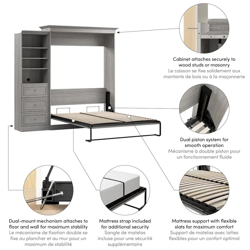 Queen Murphy Bed with Closet Organizer and Drawers - 92W