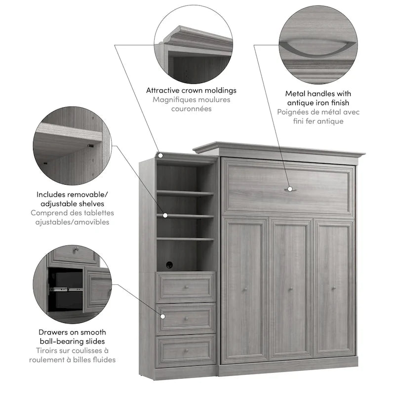 Queen Murphy Bed with Closet Organizer and Drawers - 92W