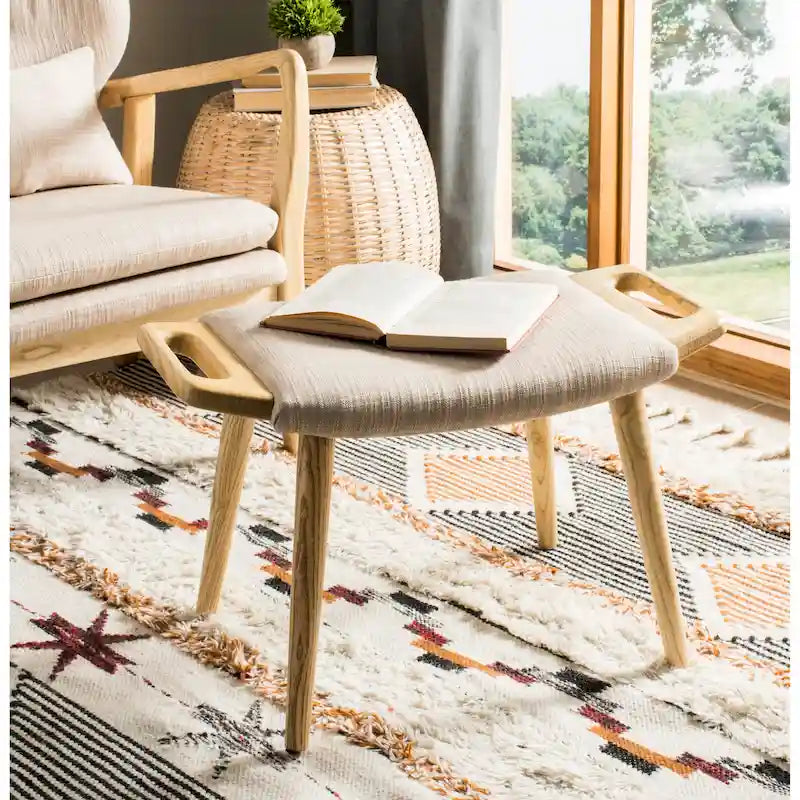 Mid-Century Scandinavian Bench with Elm Wood Frame - 12W x 25D x 15H