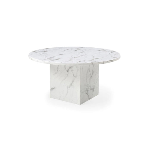 60 Diameter Round Marble Table with Cubical Marble Base