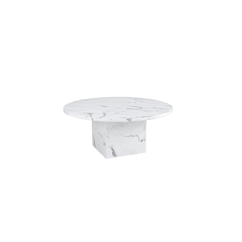 60-Inch Round Marble Dining Table with Cubical Marble Base