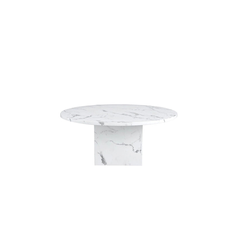60-Inch Round Marble Dining Table with Cubical Marble Base