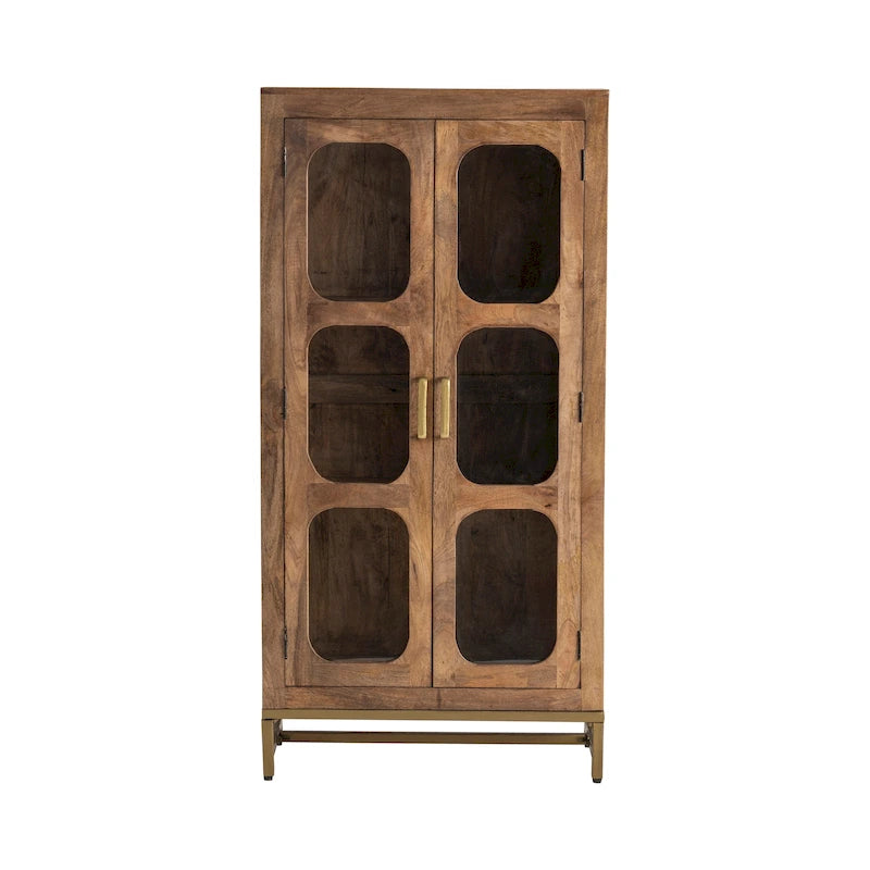 Wooden Two-Door Curio Cabinet with Glass Windows - 30 x 16 x 61