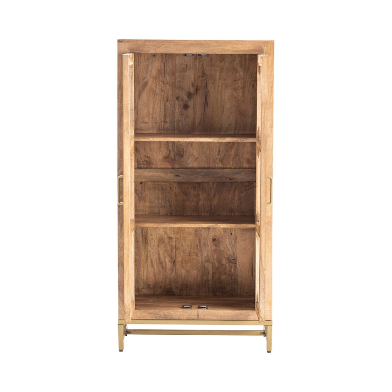 Wooden Two-Door Curio Cabinet with Glass Windows - 30 x 16 x 61