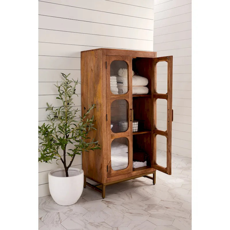 Wooden Two-Door Curio Cabinet with Glass Windows - 30 x 16 x 61