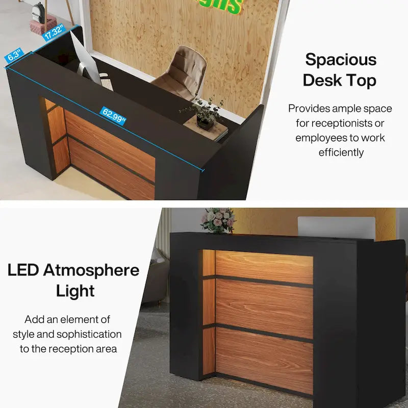 Large LED Reception Desk for Salon, Office, Lobby and Retail - Counter Storage
