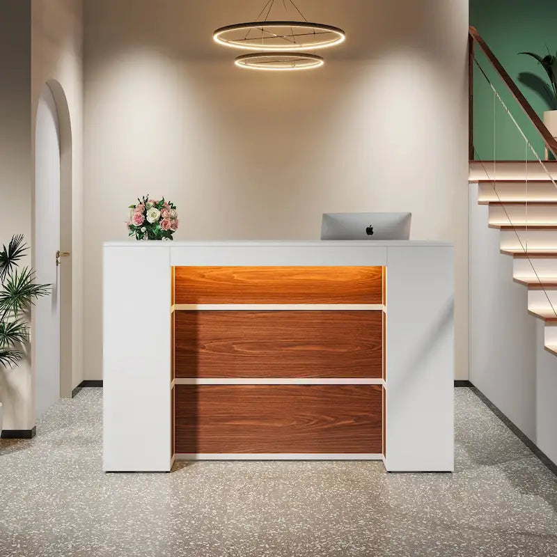 Large LED Reception Desk for Salon, Office, Lobby and Retail - Counter Storage