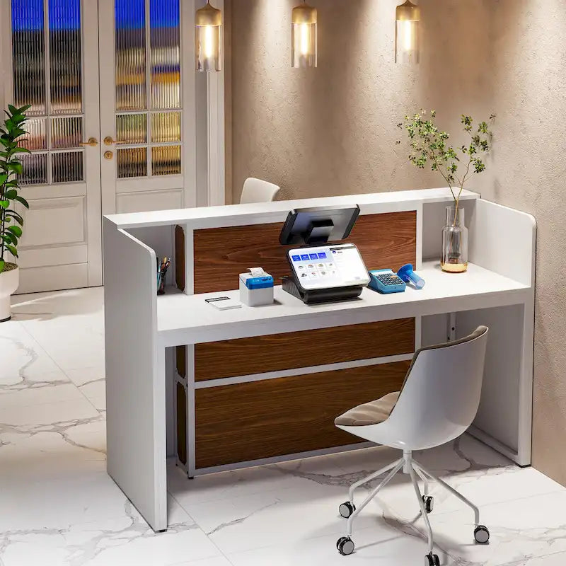 Large LED Reception Desk for Salon, Office, Lobby and Retail - Counter Storage