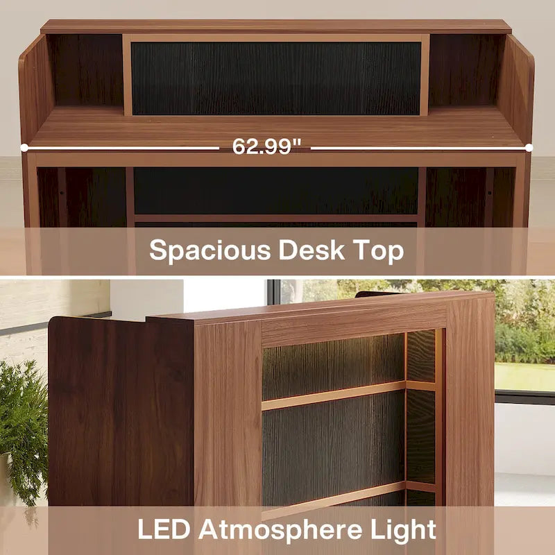 Large LED Reception Desk for Salon, Office, Lobby and Retail - Counter Storage