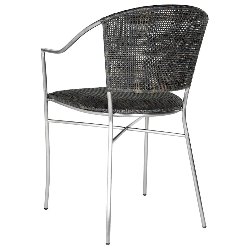 Black Rattan Arm Chair with Stainless Steel Frame - Set of 2